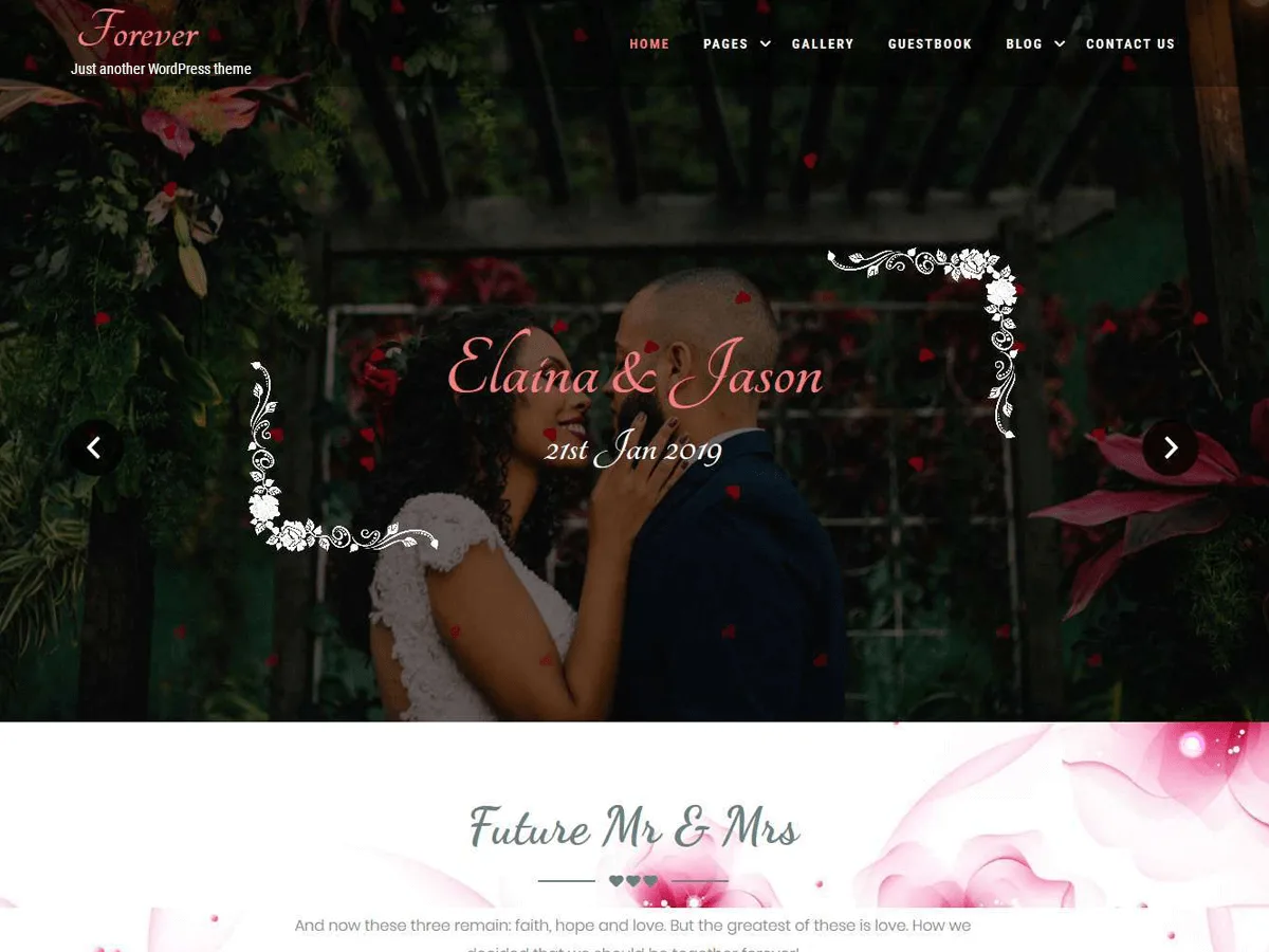 Forever Lite düğün web sitesi teması önizlemesi