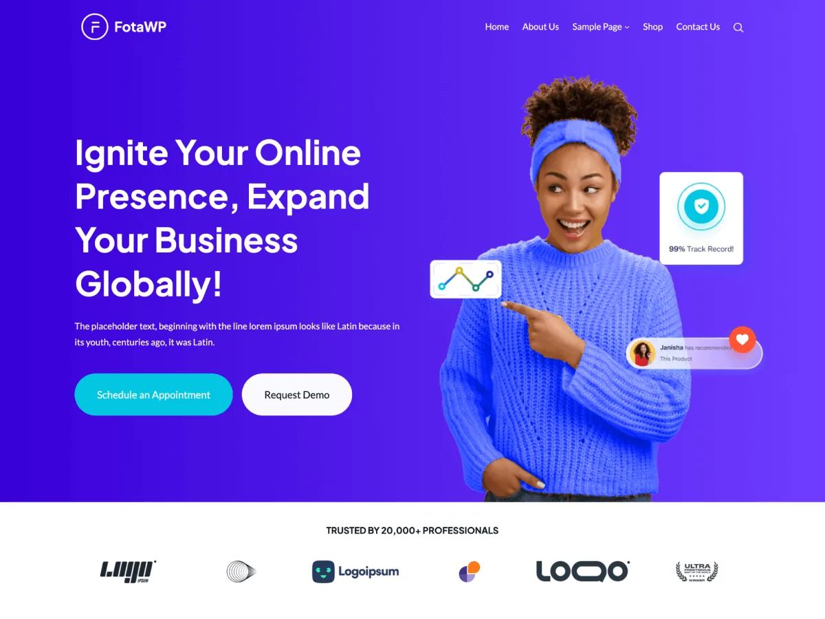 FotaWP web sitesi teması önizlemesi
