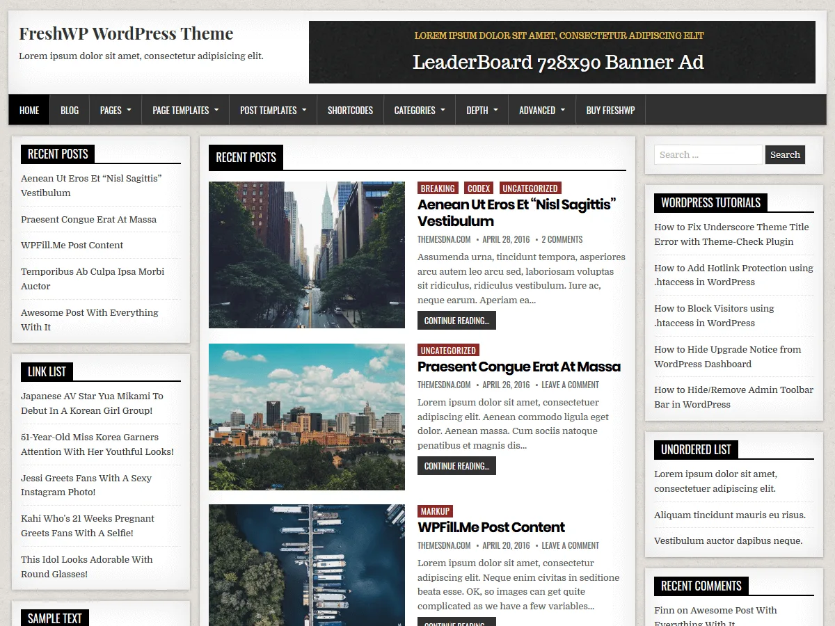 FreshWP web sitesi teması önizlemesi