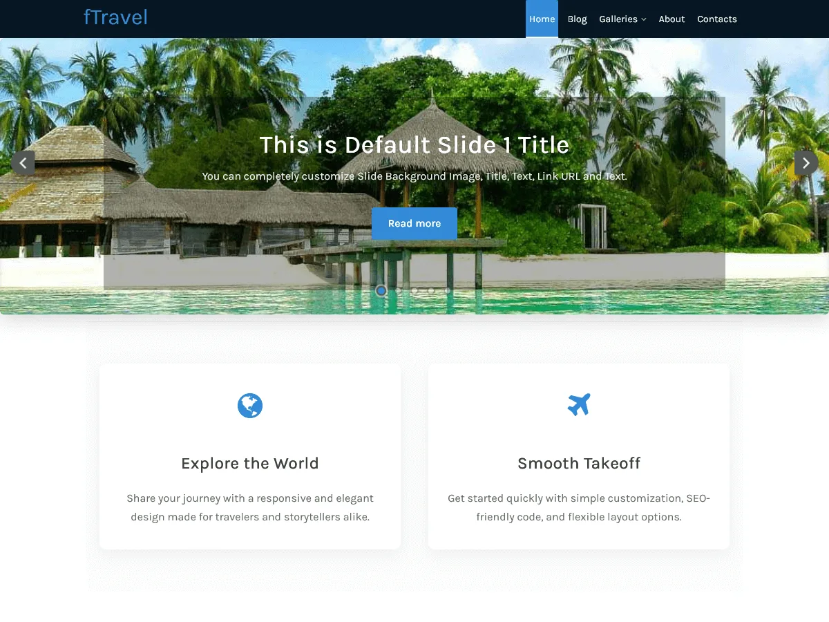 fTravel web sitesi teması özellikleri