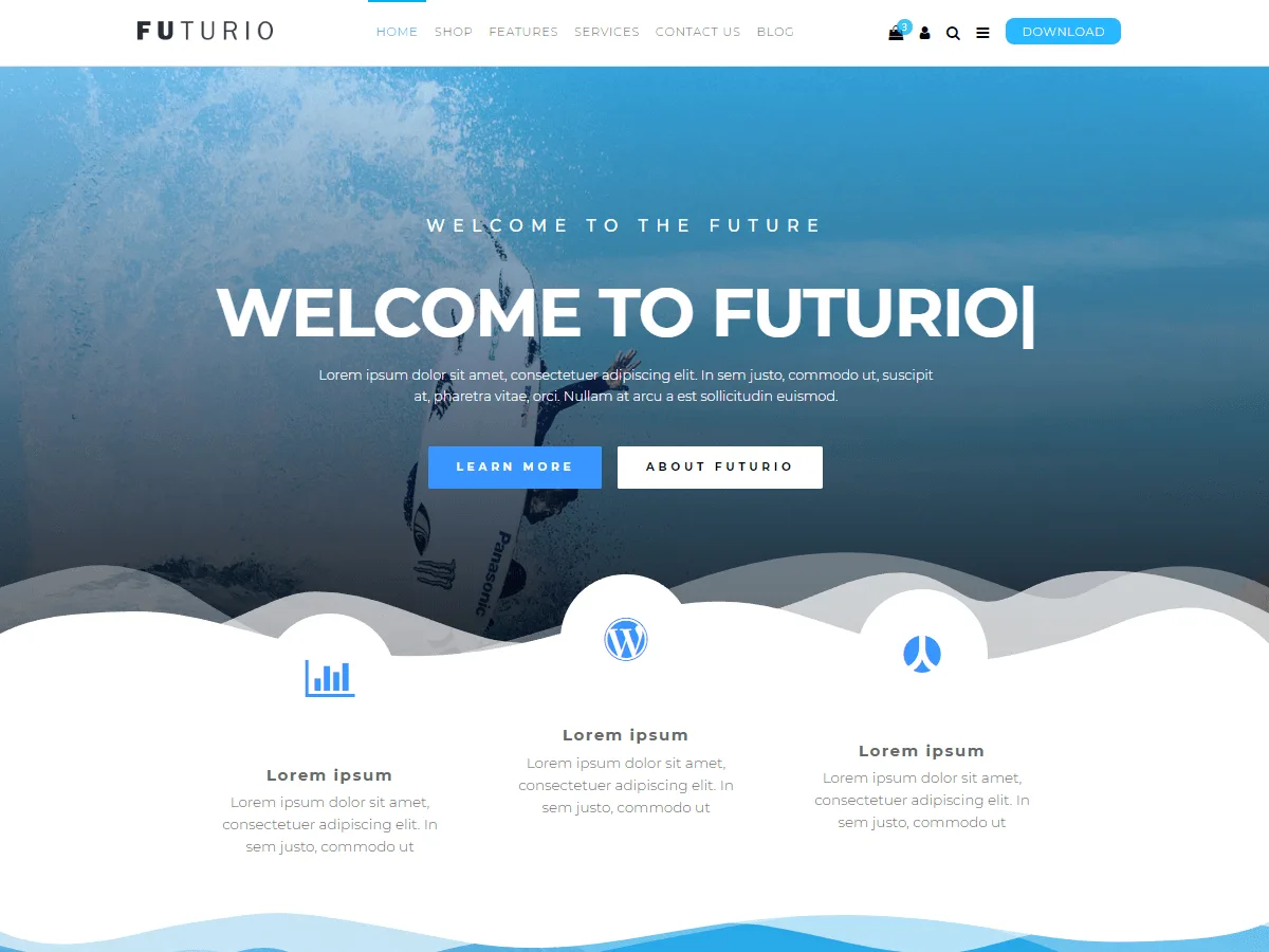 Futurio web sitesi teması özellikleri ve kullanım alanları