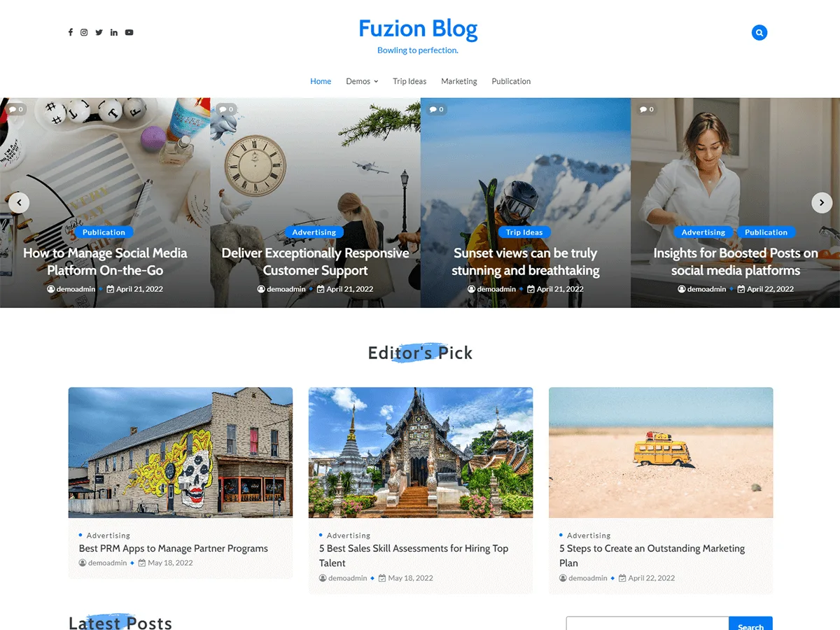Fuzion Blog web sitesi teması önizlemesi