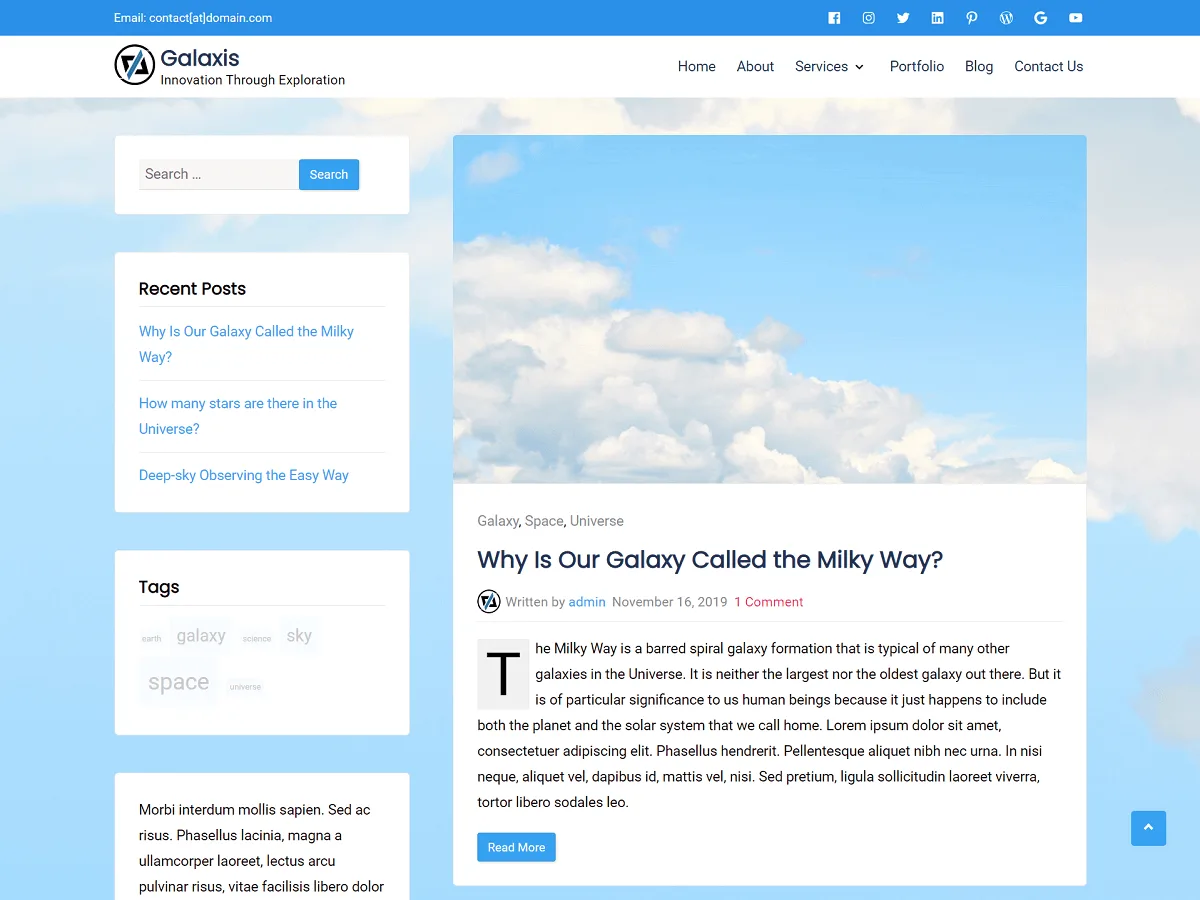 Galaxis web sitesi teması önizlemesi