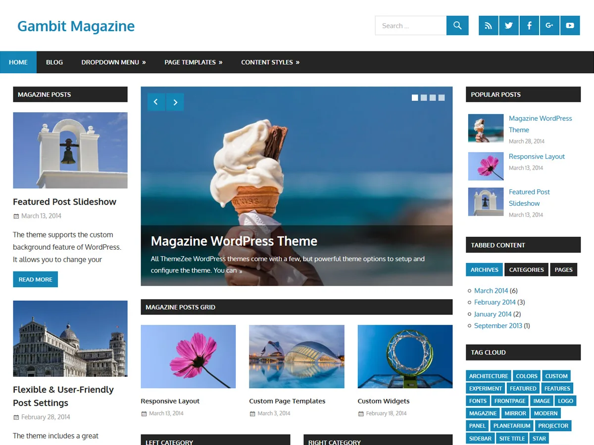 Gambit web sitesi teması ile haber ve dergi sitesi görünümü