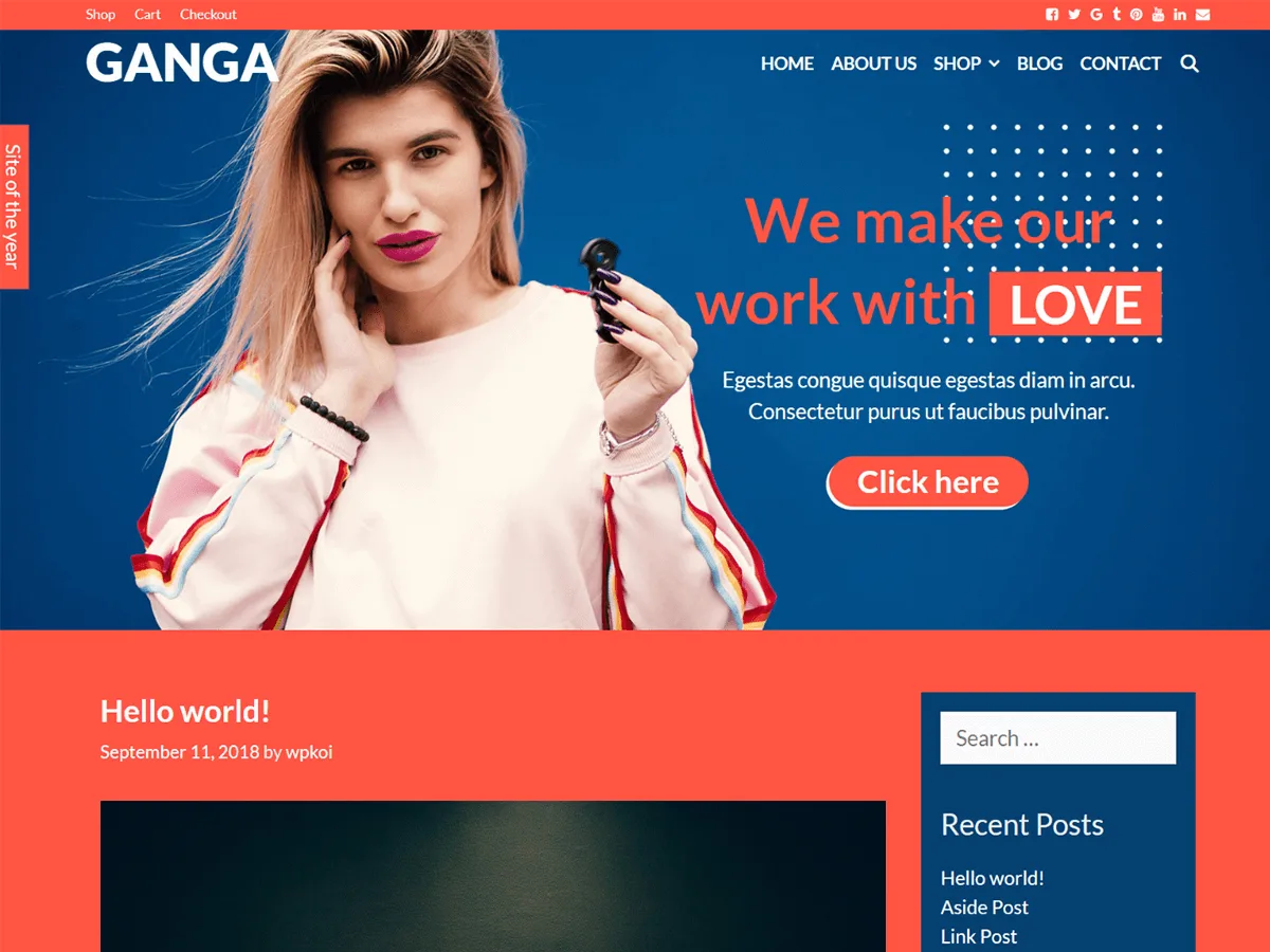 Ganga web sitesi teması ile oluşturulmuş modern bir web sitesi görünümü