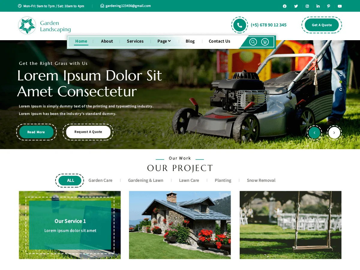Garden Landscaping web sitesi teması ile bahçe ve peyzaj işletmeleri için profesyonel bir web sitesi görünümü