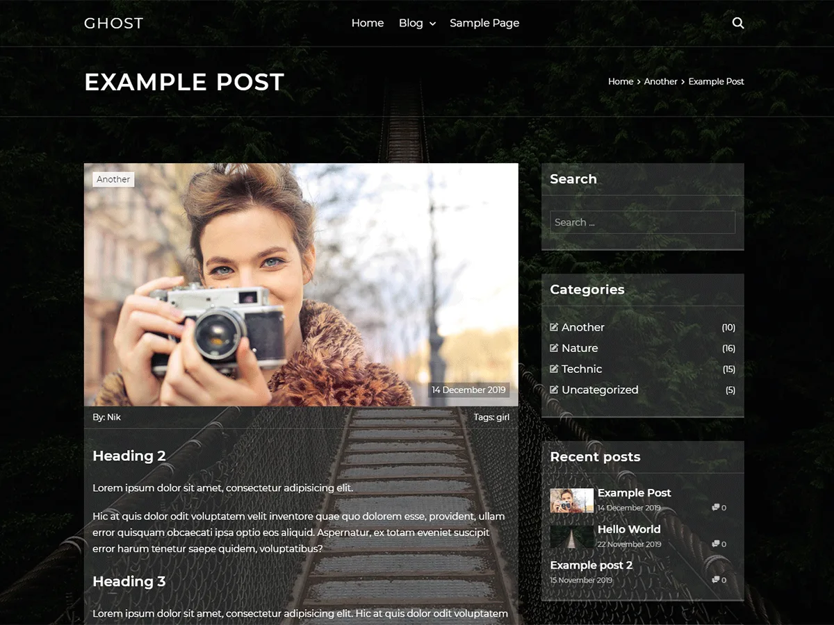 Ghost Lite web sitesi teması önizlemesi