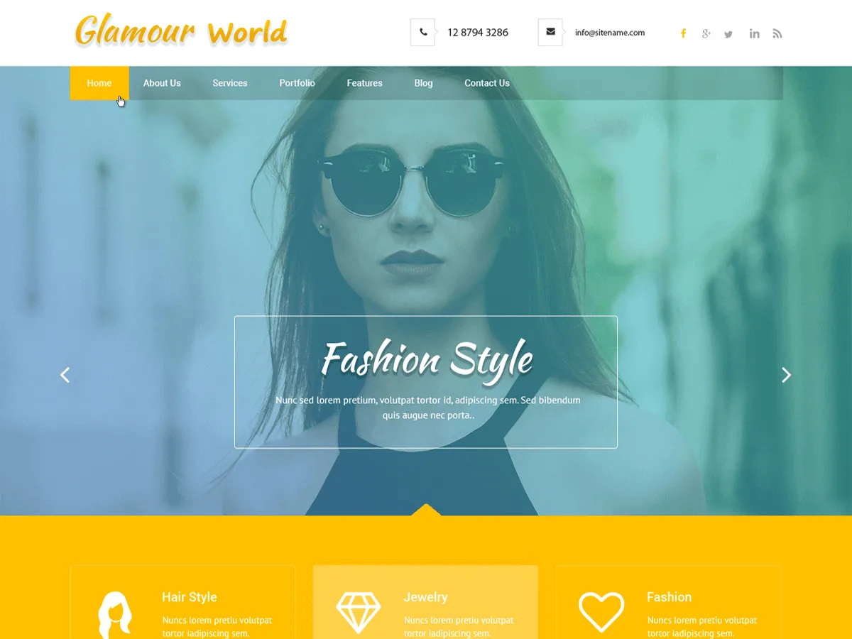 Glamour World web sitesi teması önizlemesi