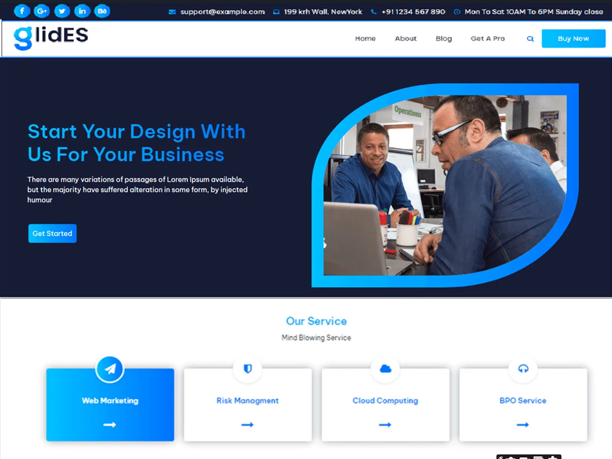 Glides web sitesi teması ile oluşturulmuş profesyonel bir işletme sitesi görünümü