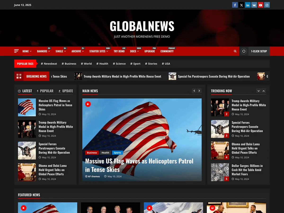 GlobalNews web sitesi teması önizlemesi