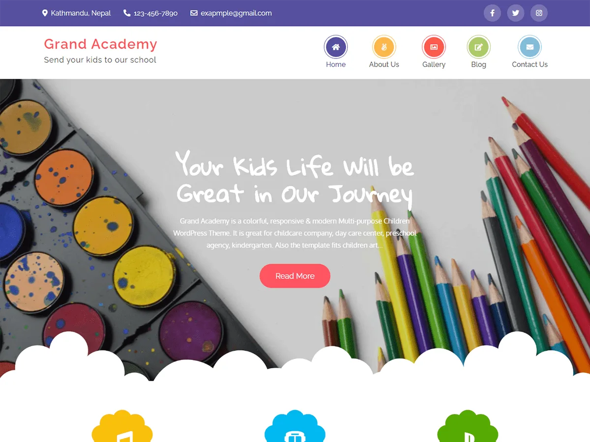 Grand Academy çocuk ve eğitim web sitesi teması