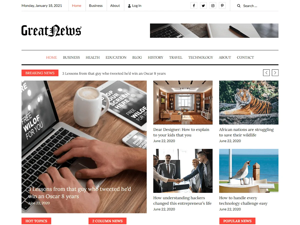Greatnews web sitesi teması önizlemesi