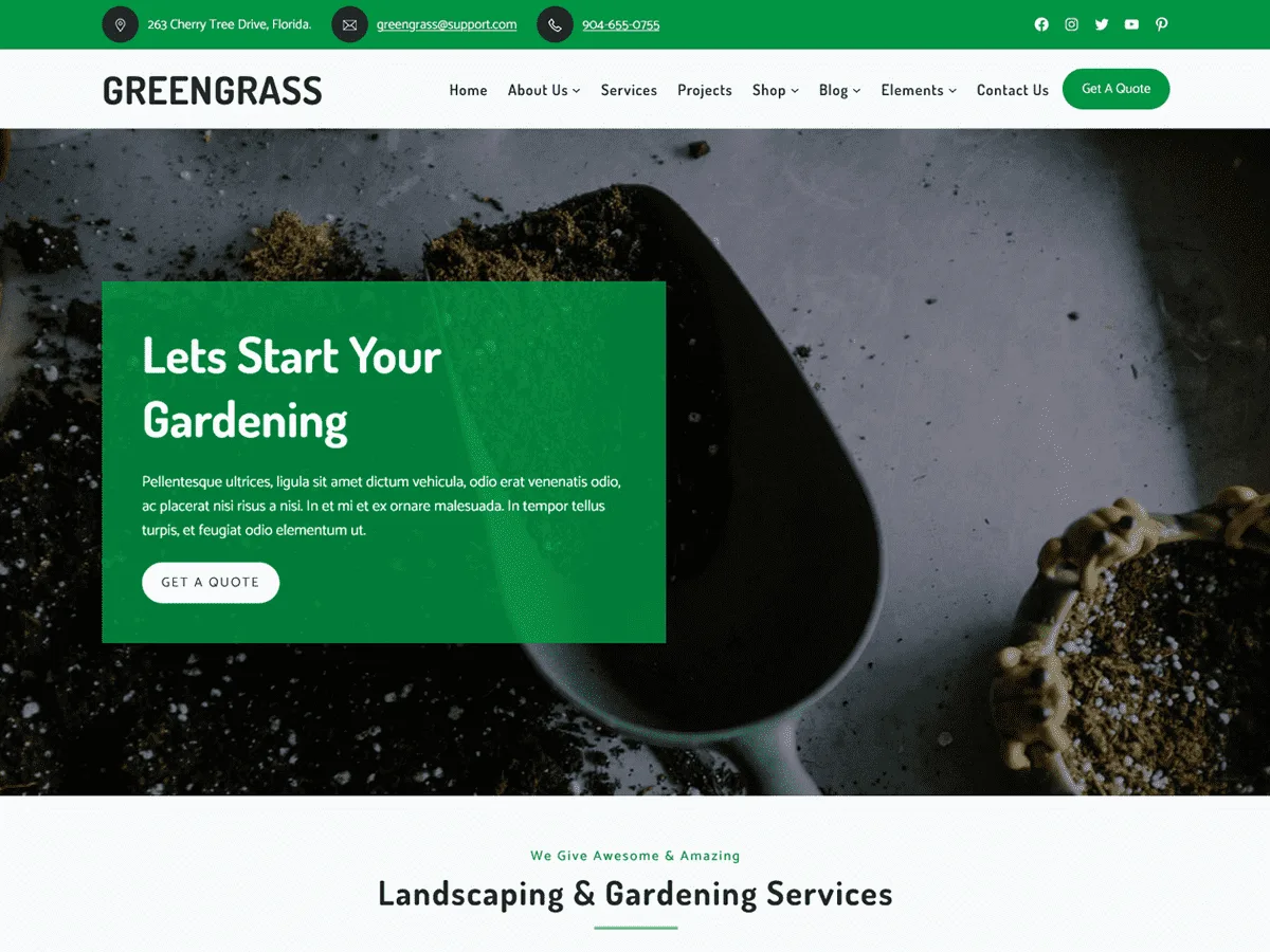 Greengrass web sitesi teması ile bahçe ve peyzaj odaklı bir web sitesi tasarımı