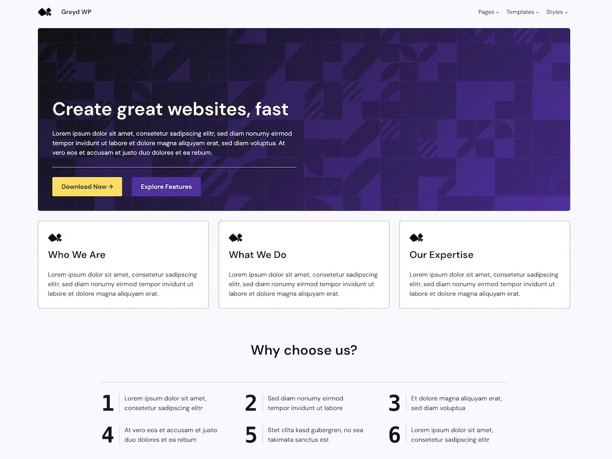 Greyd WP web sitesi teması önizlemesi