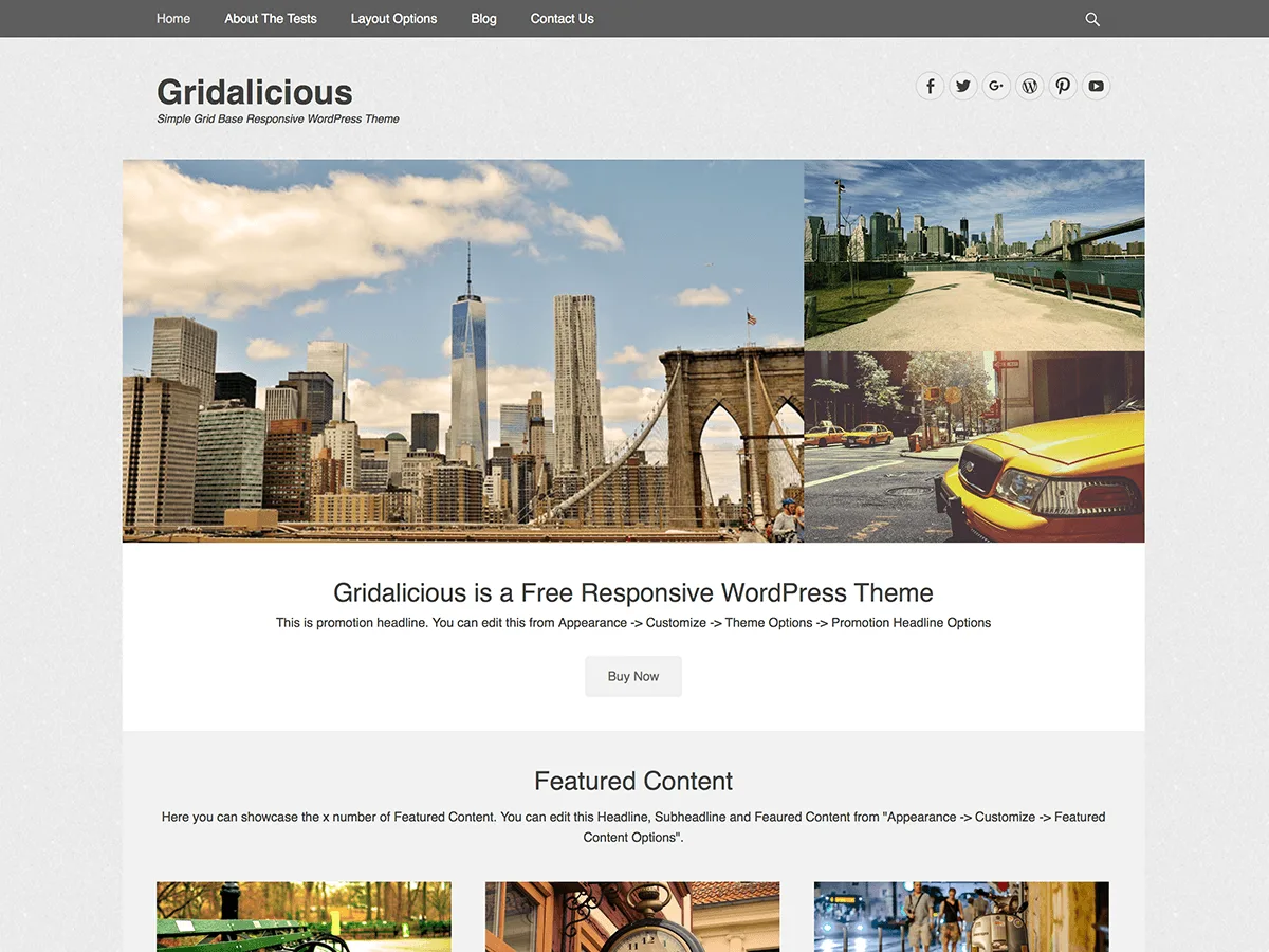 Gridalicious web sitesi temasının duyarlı tasarımını gösteren bir ekran görüntüsü
