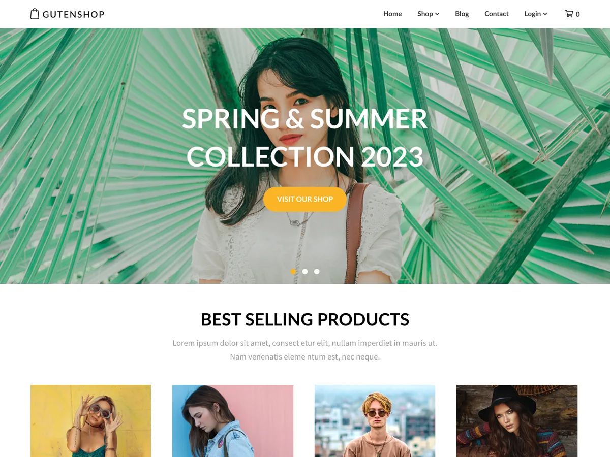 Gutenshop web sitesi teması ile oluşturulmuş bir e-ticaret sitesi örneği