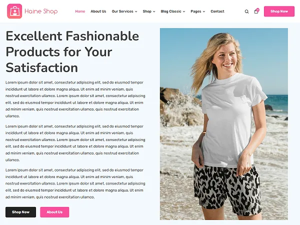 Haine web sitesi teması ile moda ve giyim mağazası görünümü