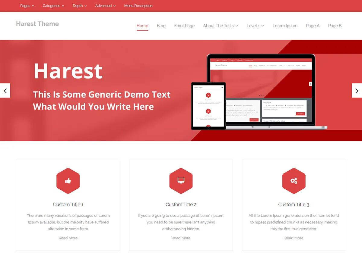 Harest web sitesi teması ile oluşturulmuş bir işletme veya blog ana sayfası görünümü