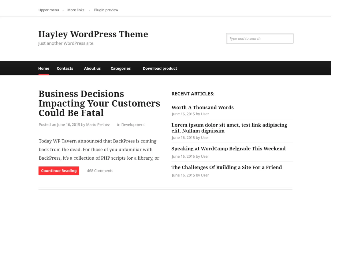Hayley web sitesi teması önizlemesi