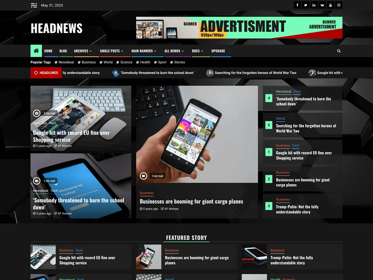 HeadNews haber ve dergi web sitesi teması