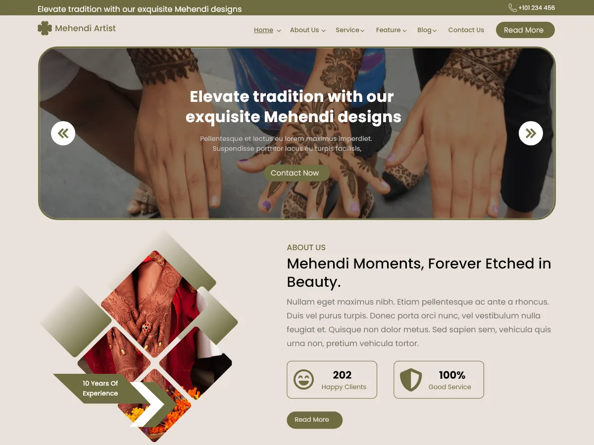 Heena Mehndi Artist web sitesi teması önizlemesi