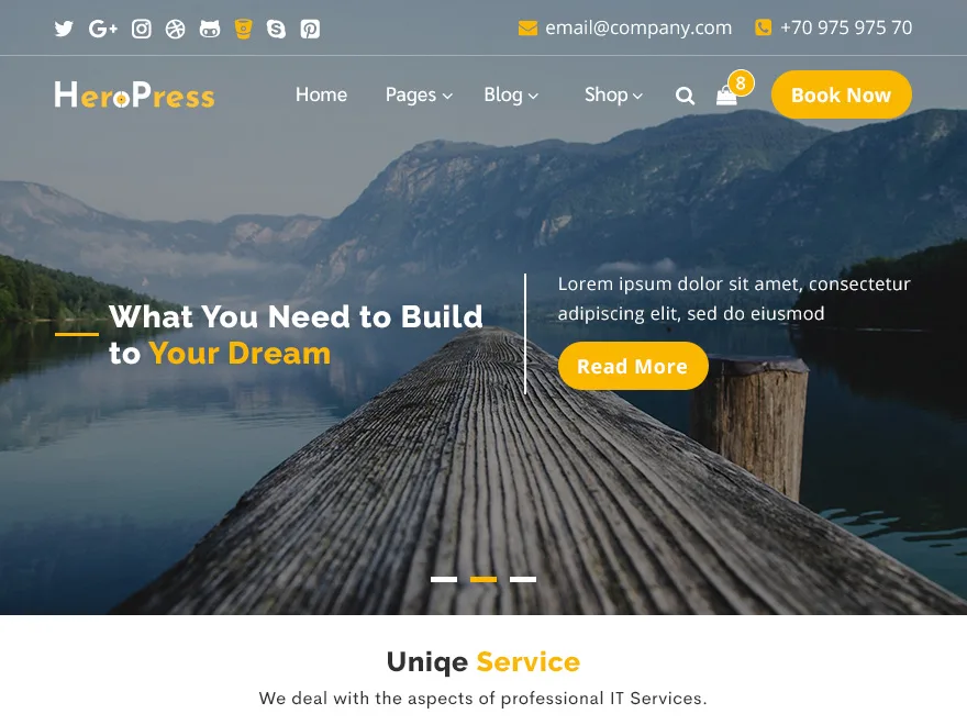 HeroPress web sitesi teması önizlemesi