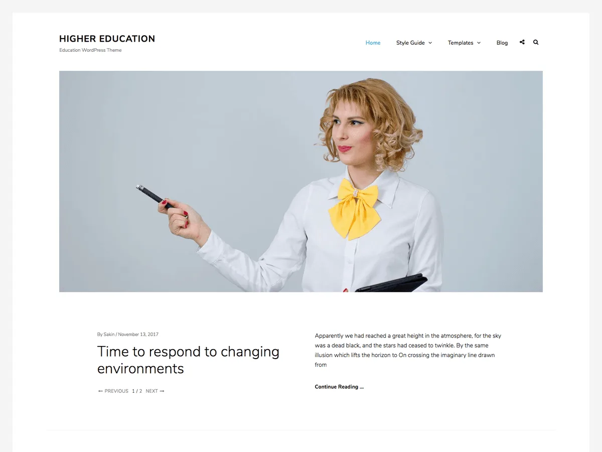 Higher Education eğitim web sitesi teması önizlemesi