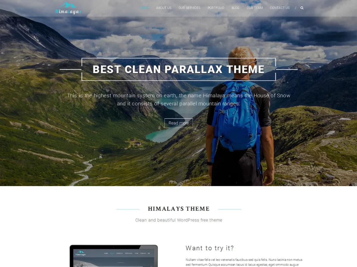 Himalayas web sitesi teması tek sayfa parallax tasarım örneği