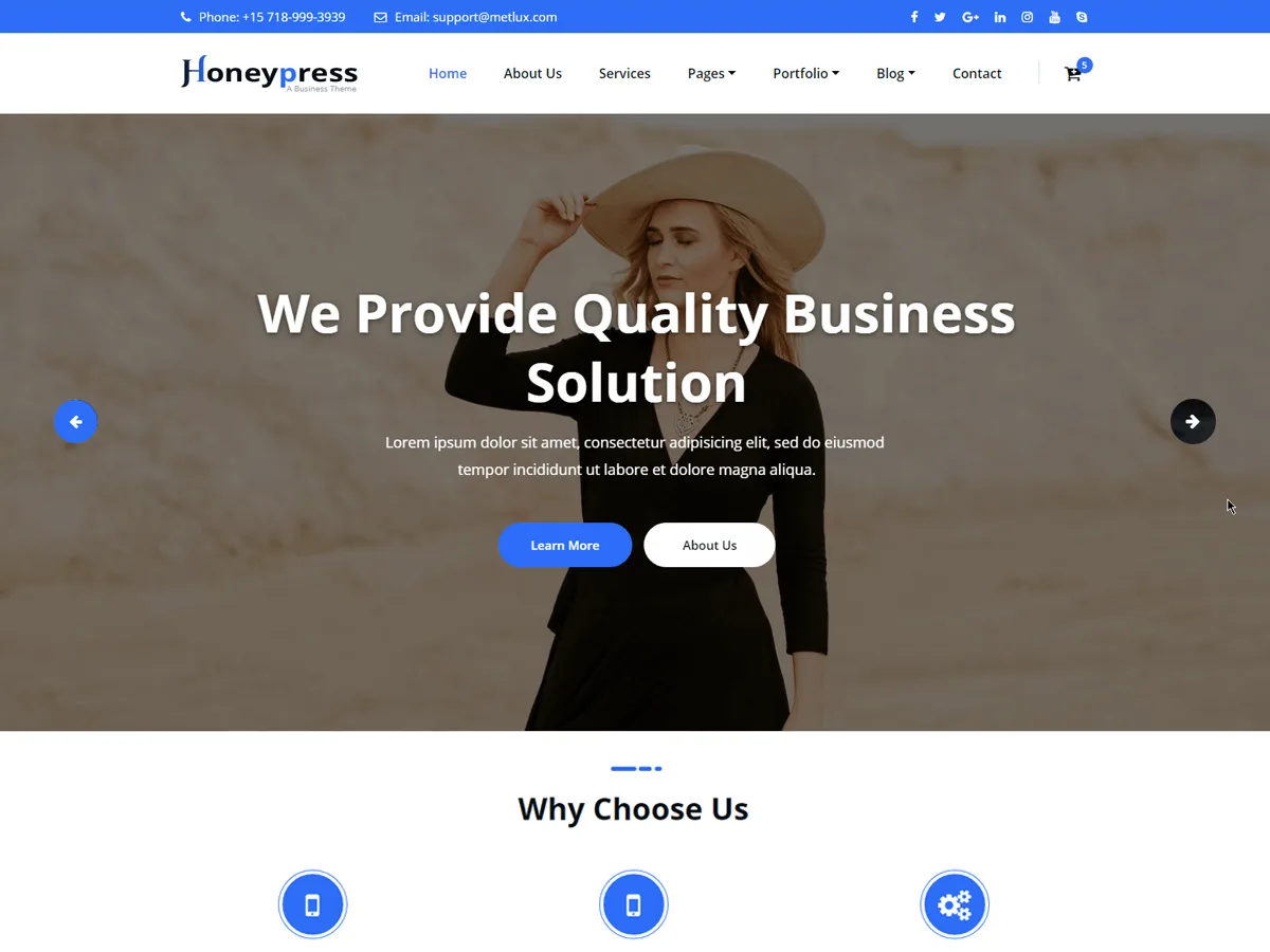 HoneyPress web sitesi teması önizlemesi