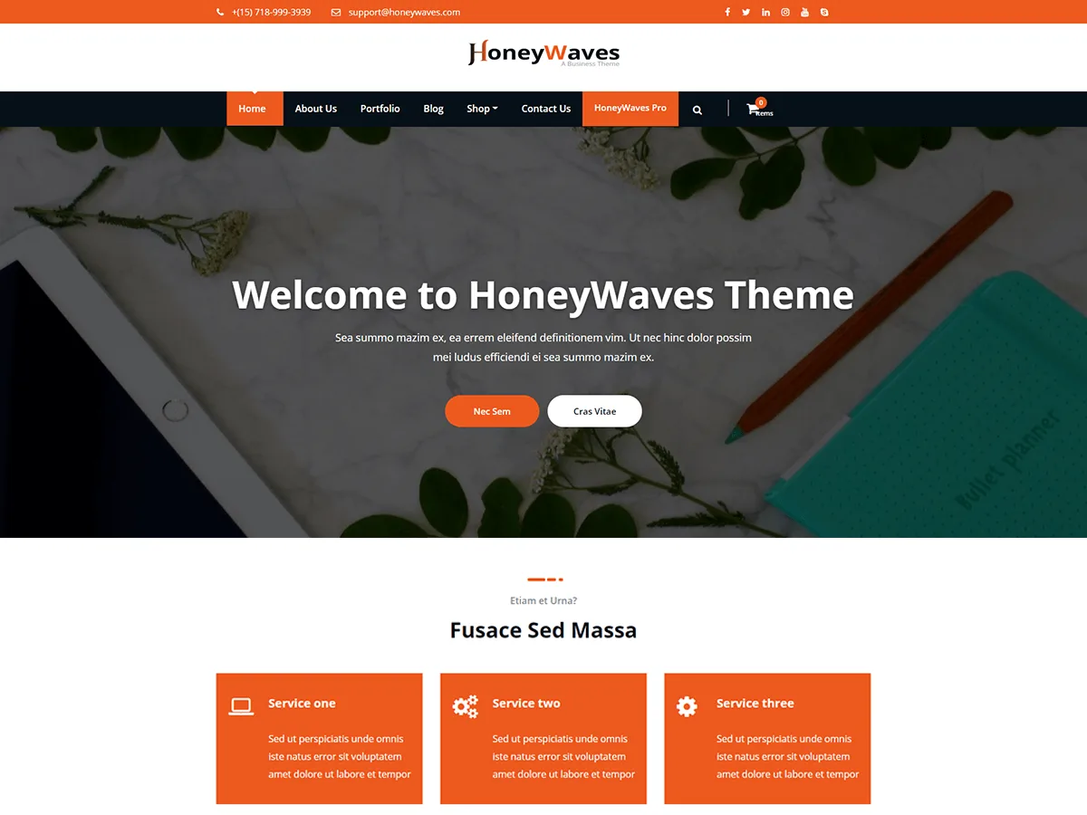 HoneyWaves web sitesi teması önizlemesi