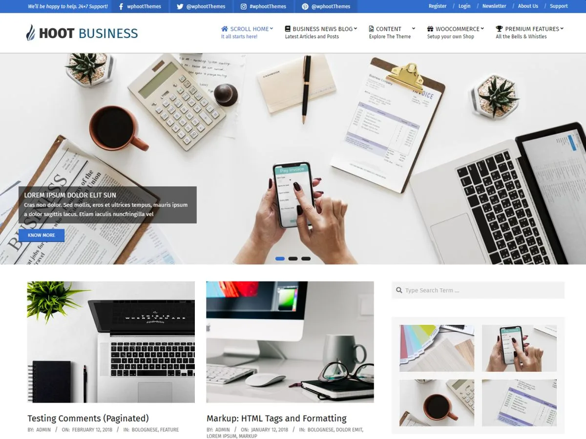 Hoot Business web sitesi teması önizlemesi