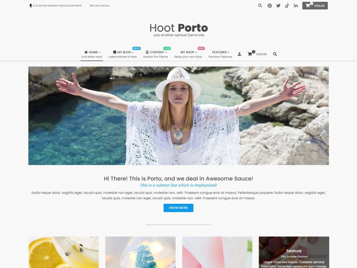 Hoot Porto web sitesi teması önizlemesi