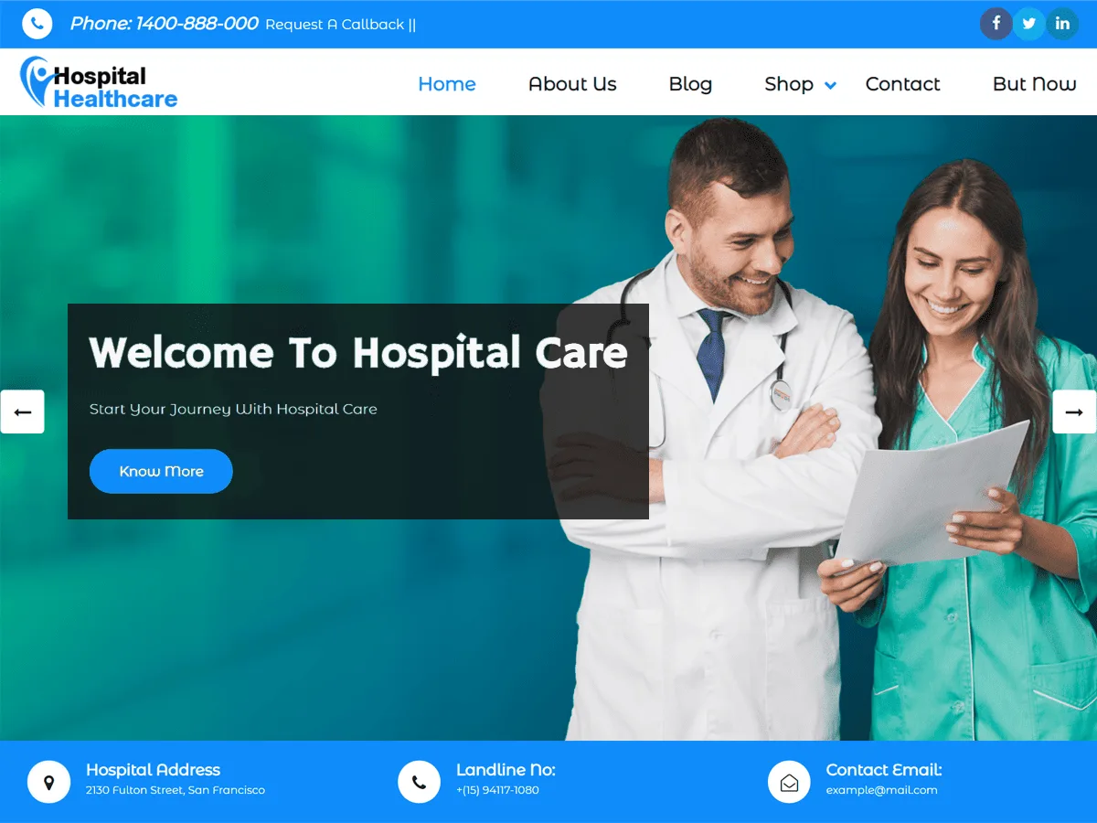 Hospital Health Care web sitesi teması önizlemesi