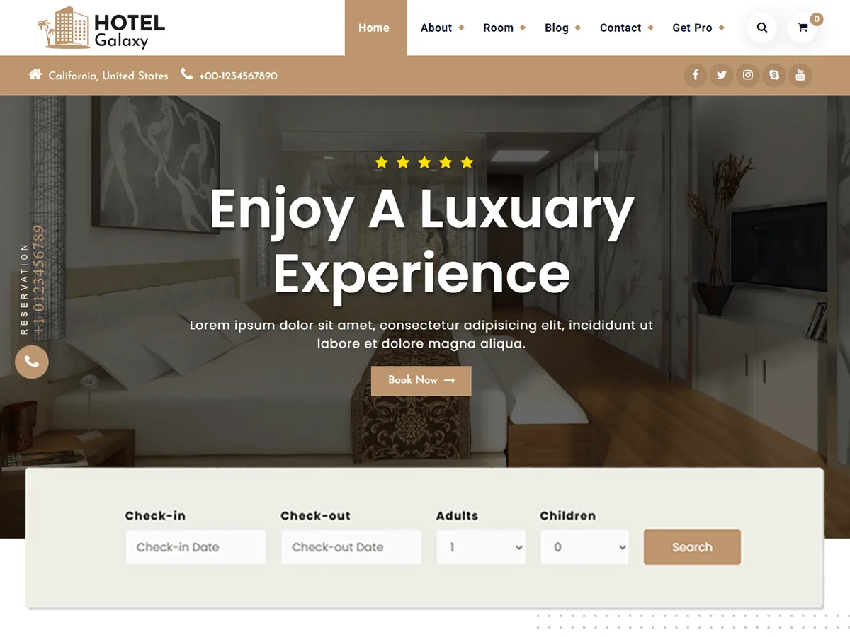 Hotel Galaxy web sitesi teması önizlemesi