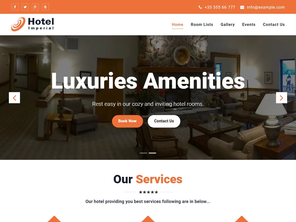 Hotel Imperial web sitesi teması önizlemesi