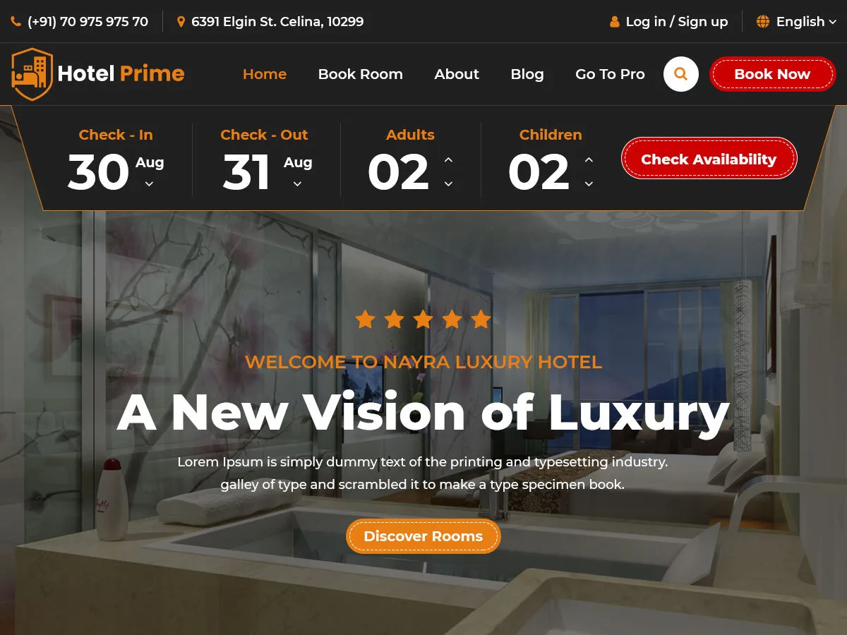 Hotel Prime web sitesi teması ile otel web sitesi tasarımı