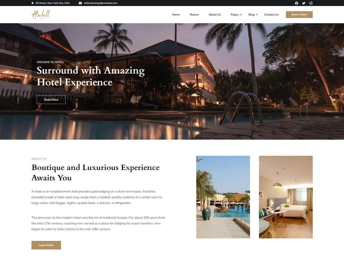 Hotell web sitesi teması önizlemesi