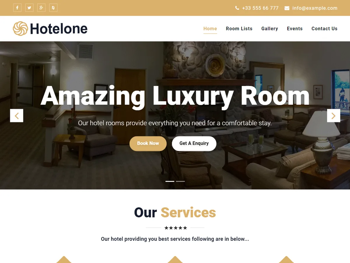 Hotelone web sitesi teması önizlemesi
