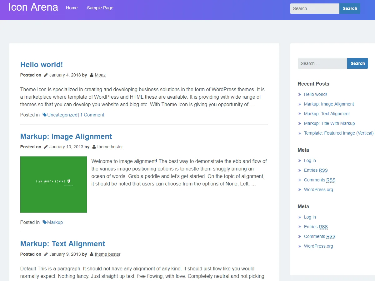 Icon Arena web sitesi teması önizlemesi