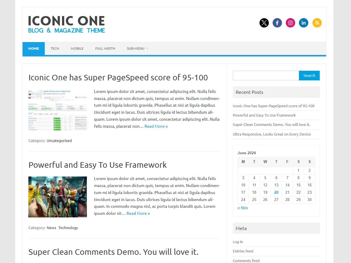 Iconic One web sitesi teması özellikleri