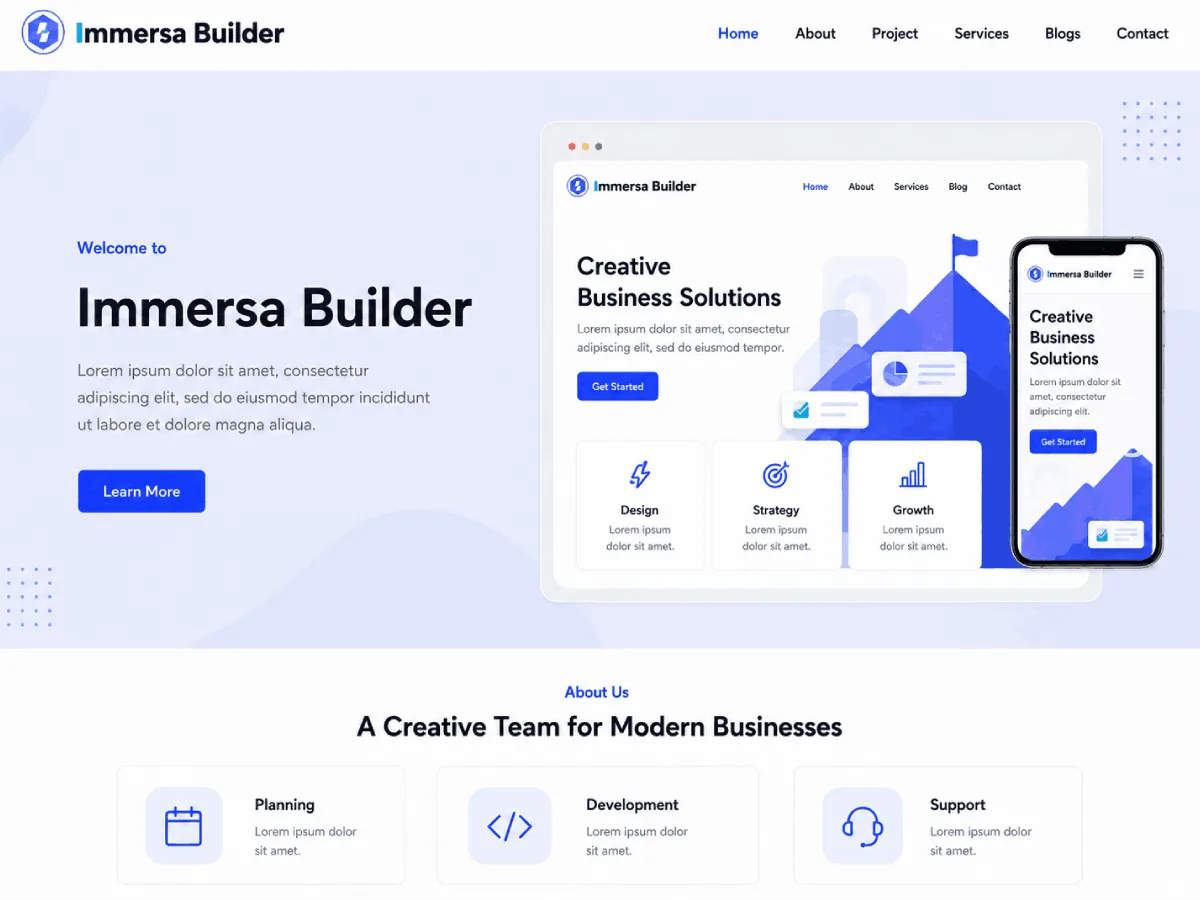 Immersa Builder web sitesi teması özelleştirme ekranı