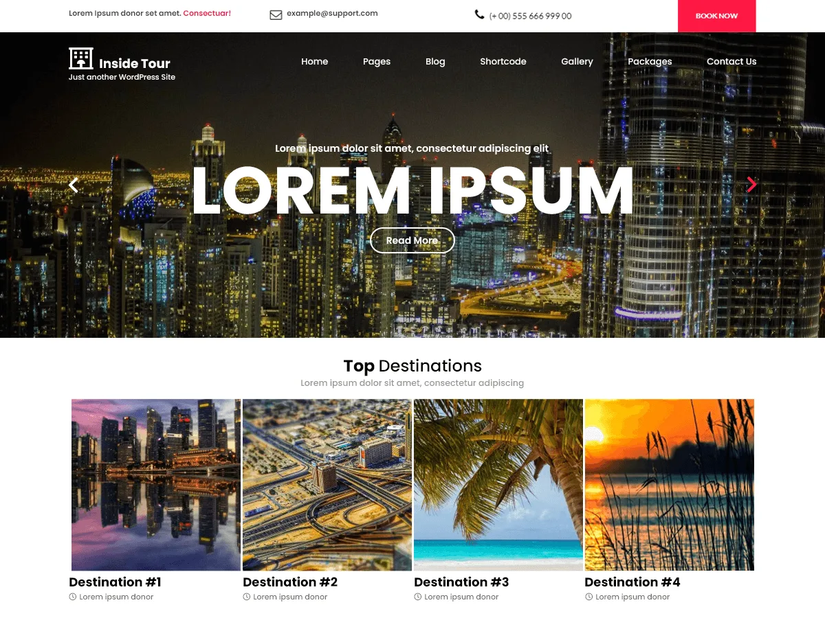 Inside Tours web sitesi teması ile seyahat ve turizm odaklı bir web sitesi görünümü