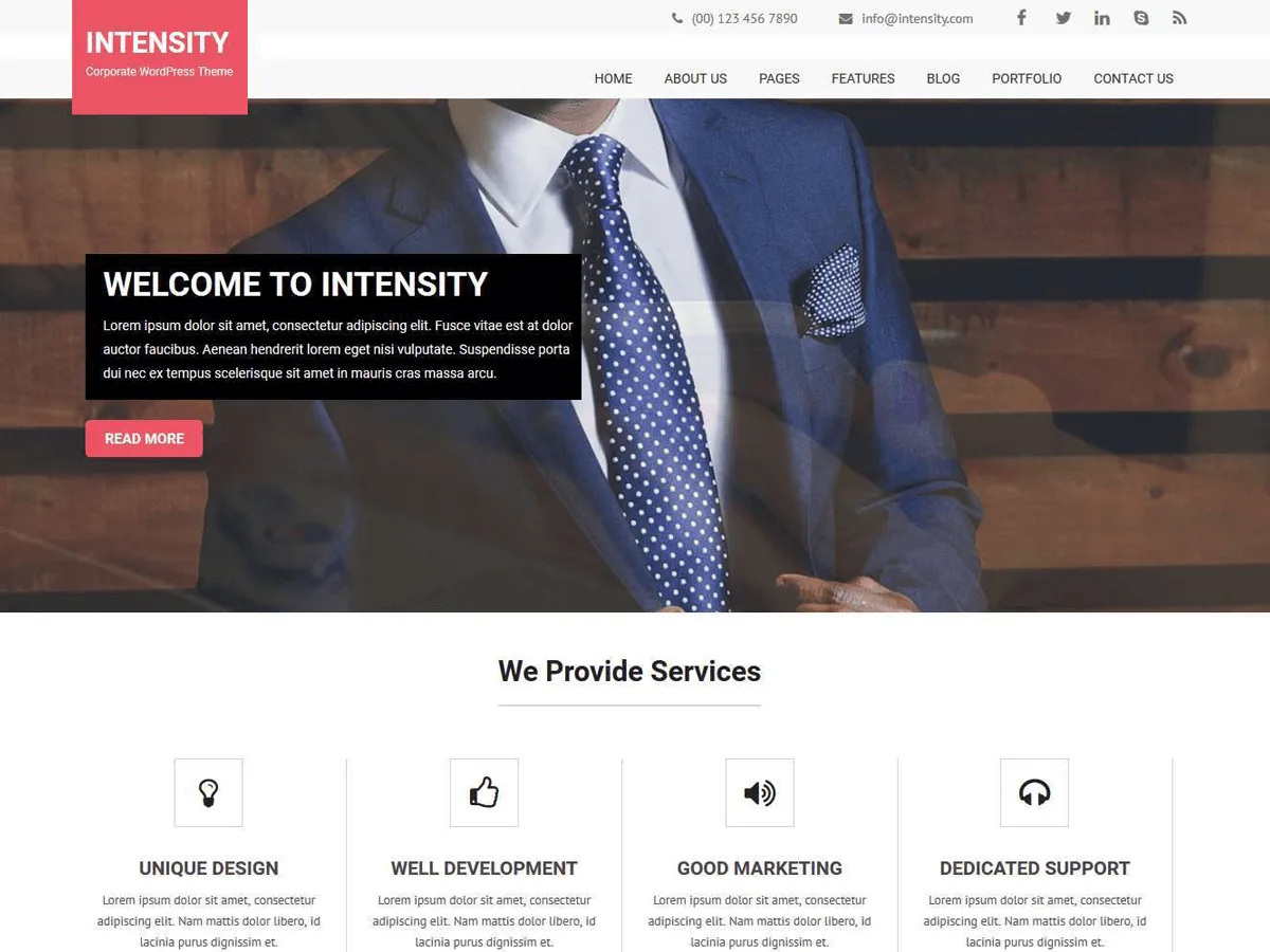 Intensity Lite web sitesi teması ile modern ve duyarlı bir web sitesi görünümü
