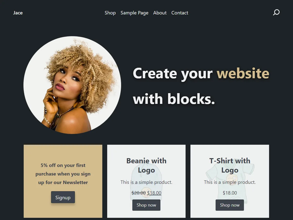 Jace web sitesi teması ile oluşturulmuş modern bir web sitesi görünümü