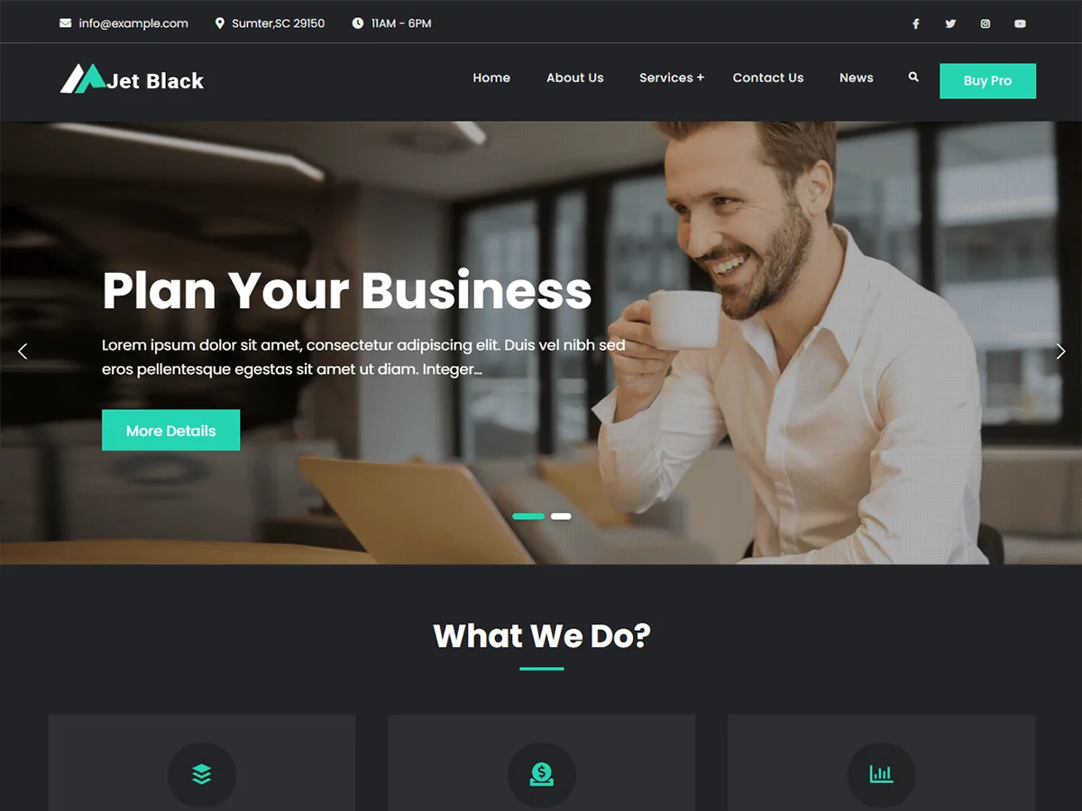 JetBlack web sitesi teması koyu tasarım örneği