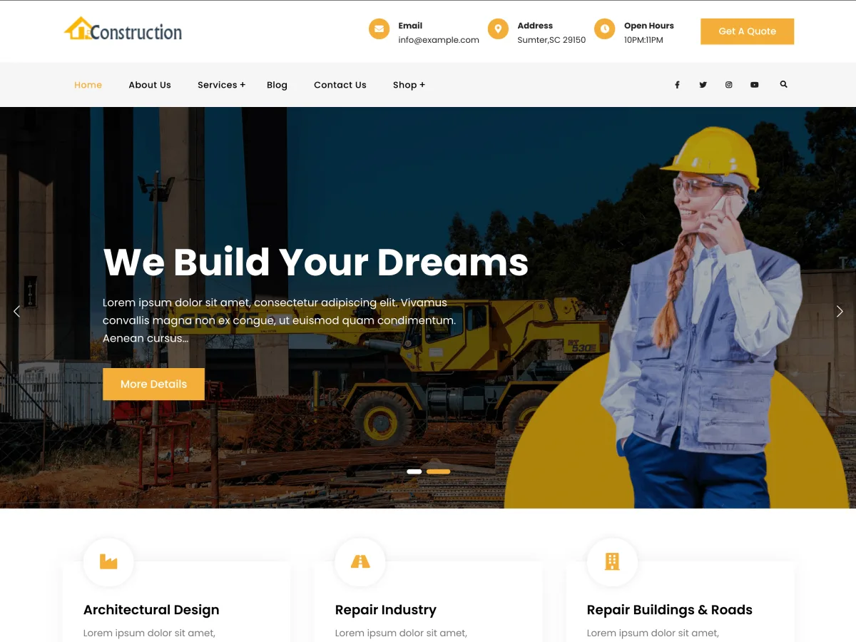 JetBlack Construction web sitesi teması önizlemesi