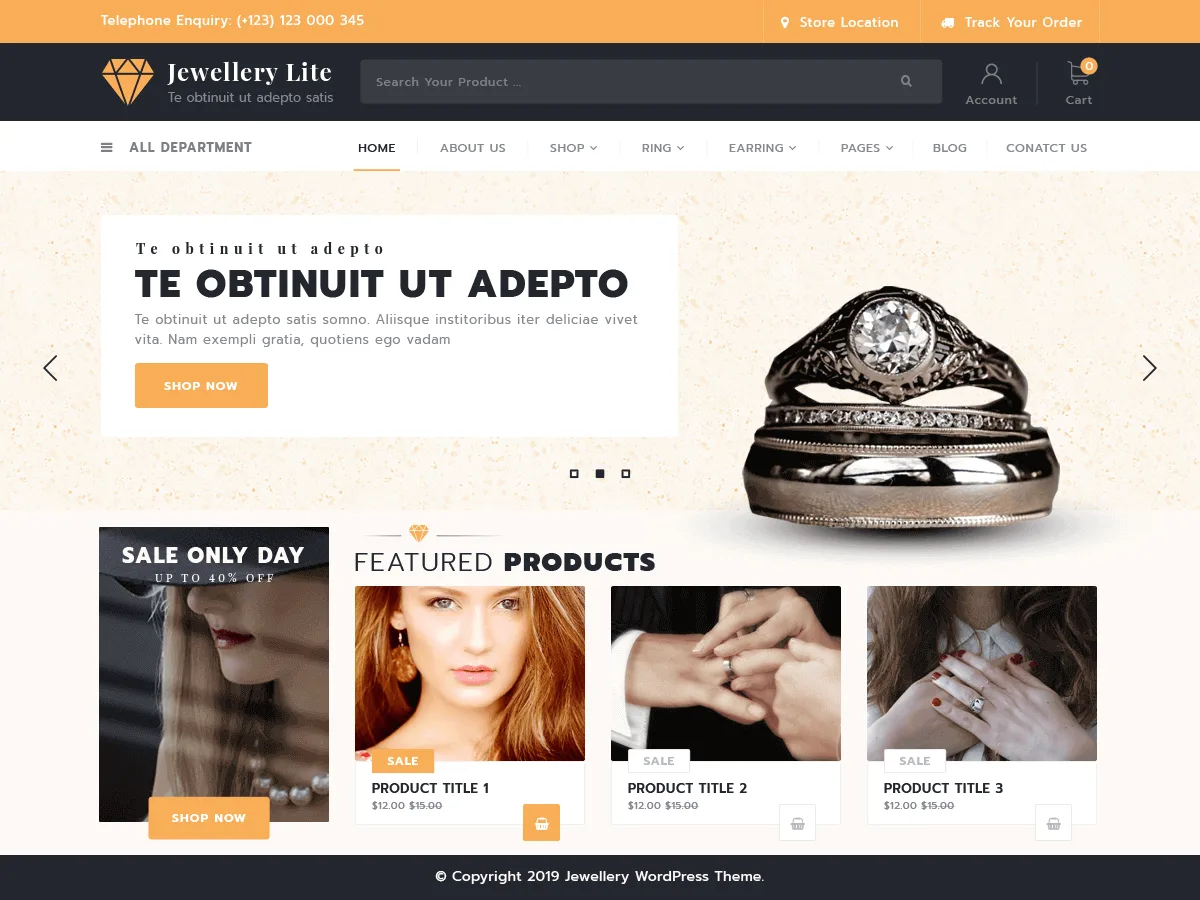 Jewellery Lite web sitesi teması özellikleri ve kullanım alanları
