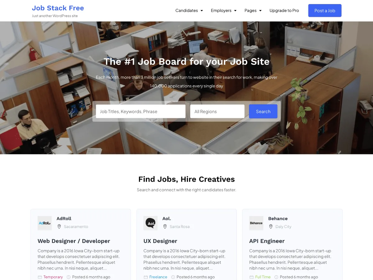 Job Stack web sitesi teması ile iş ilanı panosu tasarımı