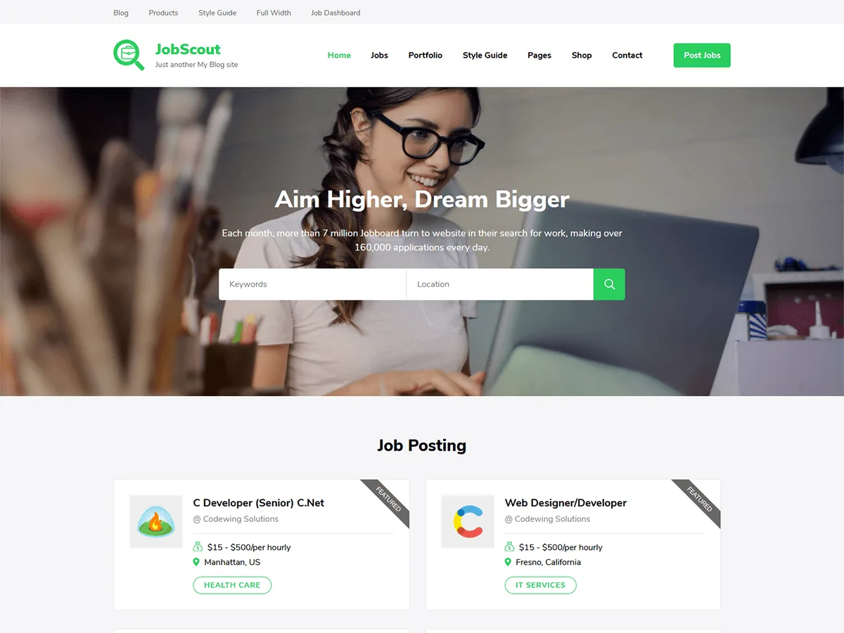 JobScout web sitesi teması ile iş ilanı sitesi örneği