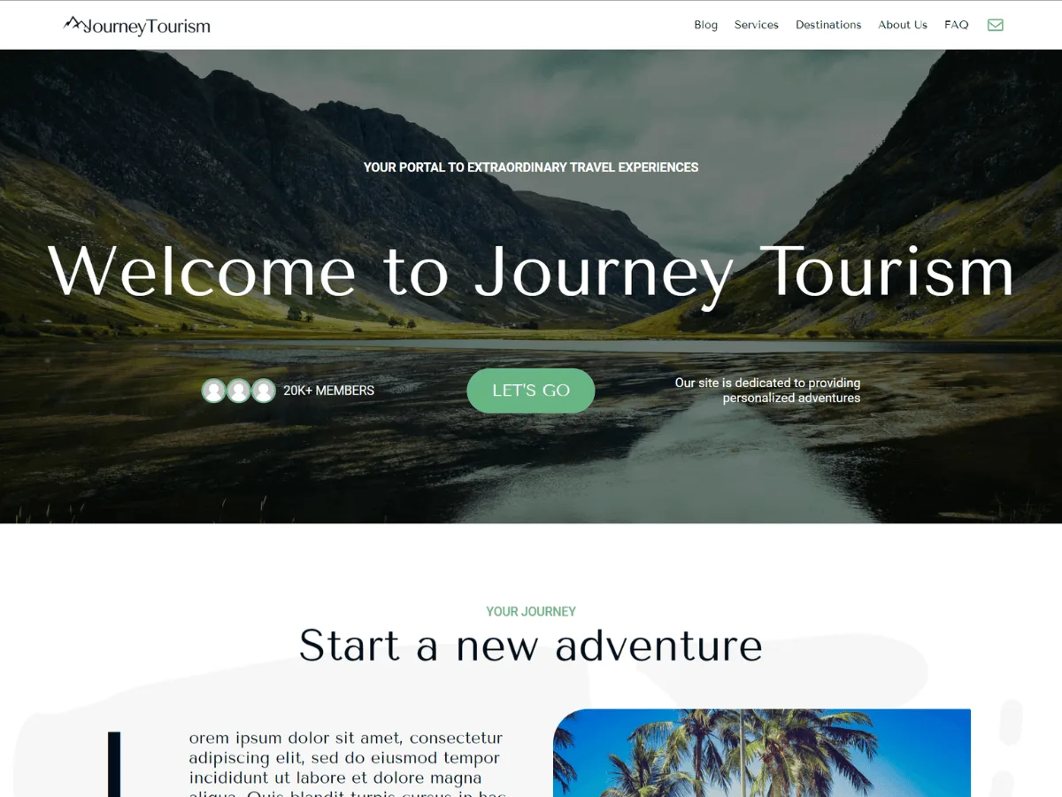 Journey Turism web sitesi teması ile seyahat ve turizm odaklı bir web sitesi tasarımı
